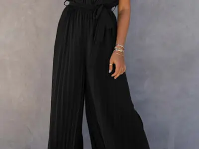 Pleated Off-Shoulder Halter Neck Women’s Jumpsuit
