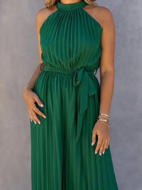 Pleated Off-Shoulder Halter Neck Women’s Jumpsuit