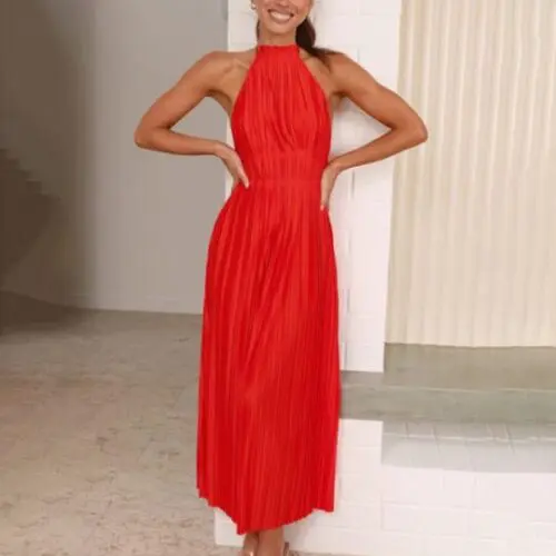 Chic Off-Shoulder Halterneck Strappy Backless Maxi Dress