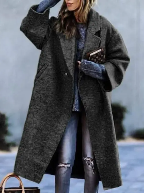 Chic Beltless Woolen Jacket | Loose Lapel Design for Commuting