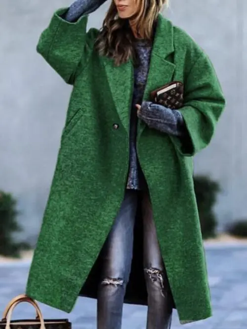 Chic Beltless Woolen Jacket | Loose Lapel Design for Commuting