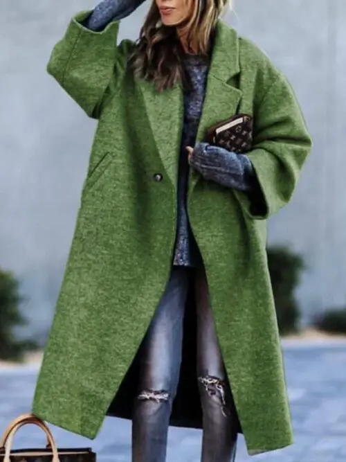 Chic Beltless Woolen Jacket | Loose Lapel Design for Commuting
