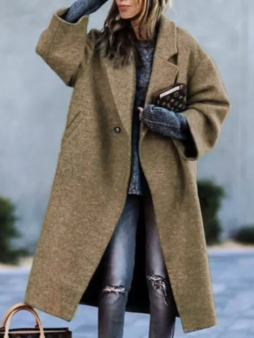 Chic Beltless Woolen Jacket | Loose Lapel Design for Commuting