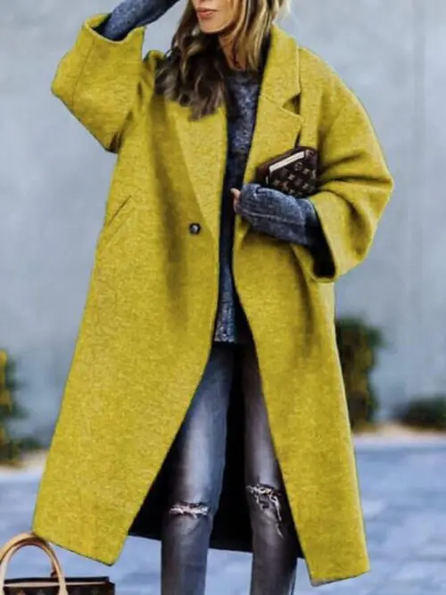 Chic Beltless Woolen Jacket | Loose Lapel Design for Commuting