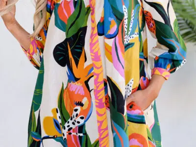 New fresh and sweet printed long skirt three-quarter sleeve A-line skirt