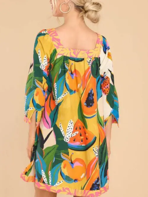 New women’s fresh and sweet printed long skirt three-quarter sleeve A-line skirt