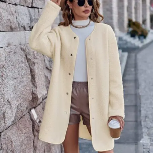Round Neck Single-Breasted Long Sleeve Coat