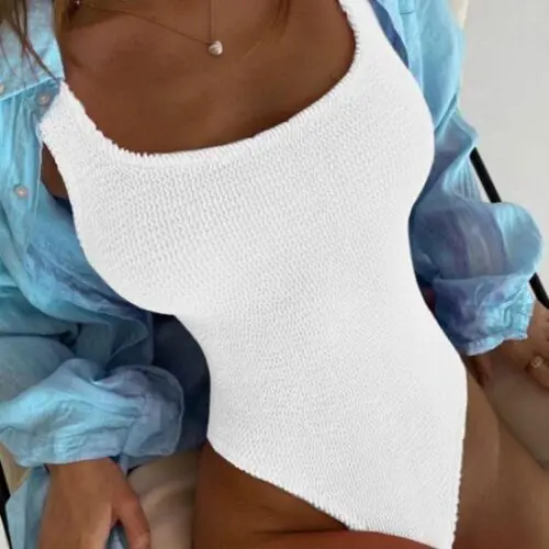 Candy Color Fluorescent One-Piece Swimsuit with Pleated Fabric for Women