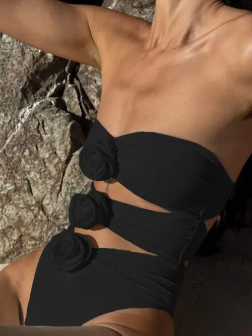 New Solid Color Sexy Three-Dimensional Flower One-Piece Swimsuit