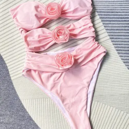 New Solid Color Sexy Three-Dimensional Flower One-Piece Swimsuit