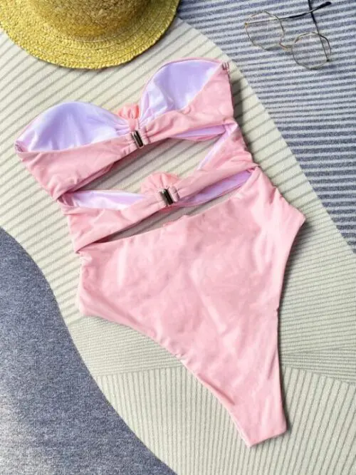 New Solid Color Sexy Three-Dimensional Flower One-Piece Swimsuit