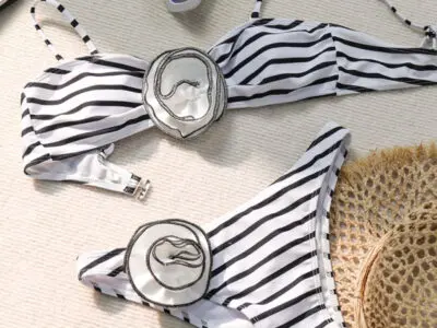 New Three-Dimensional Flower Tube Top Bikini with High Waist Split Swimsuit
