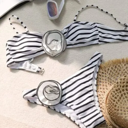 New Three-Dimensional Flower Tube Top Bikini with High Waist Split Swimsuit