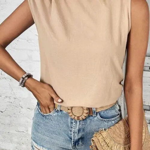 Contemporary Solid Color Mid-Collar Women’s Tops