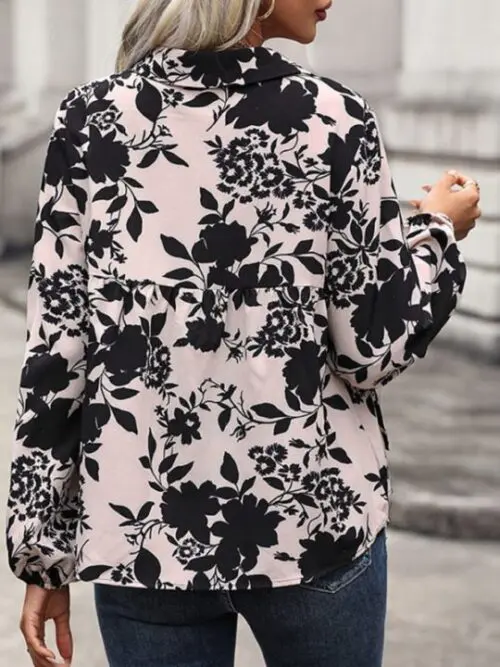 V-Neck Lace-Up Printed Shirt