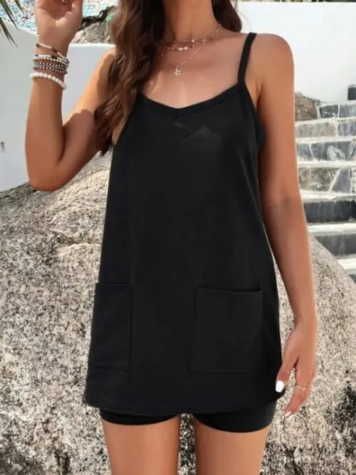 Casual and Fashionable Solid Color Suspender Suit