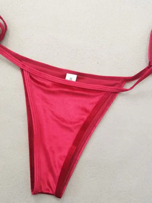 Golden Velvet Elegance- Strappy Bikini with a Touch of Glamour