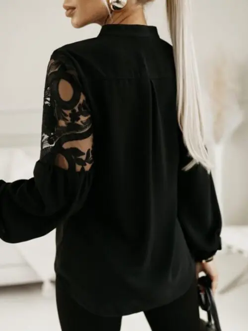 Stylish Solid Color Lace Patchwork Shirt
