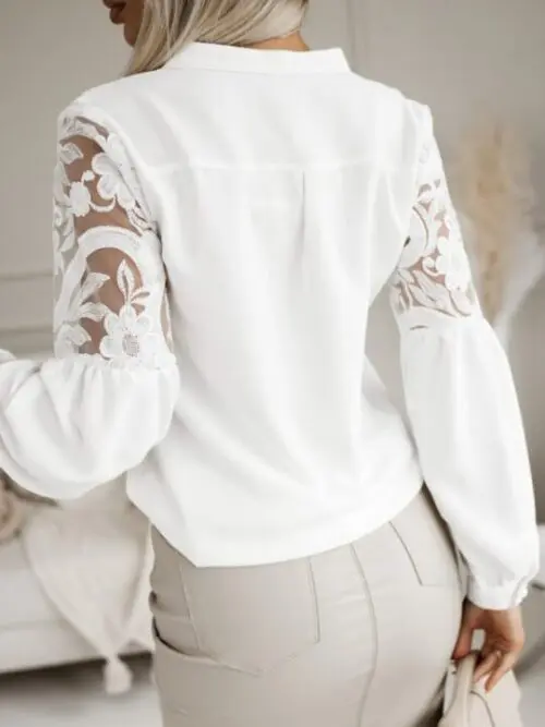Stylish Solid Color Lace Patchwork Shirt