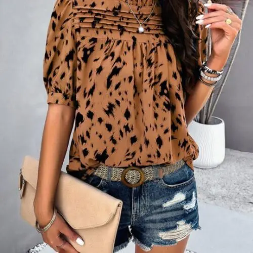 Casual Printed Short-Sleeve Pullover Top