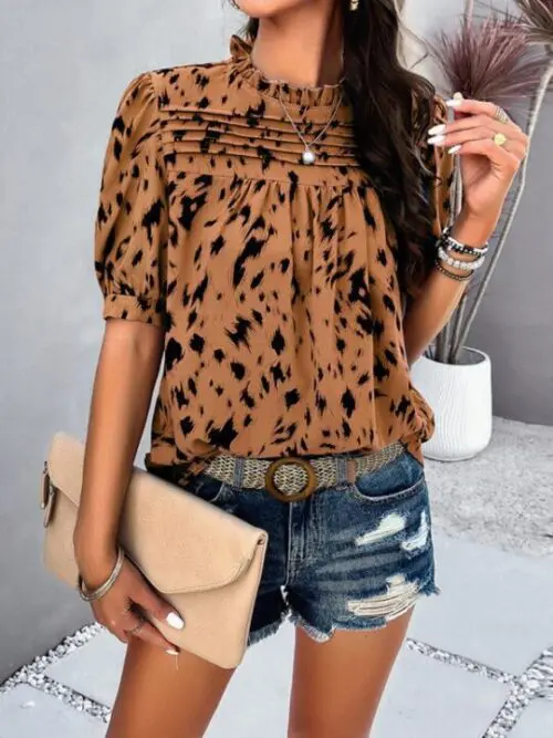 Casual Printed Short-Sleeve Pullover Top