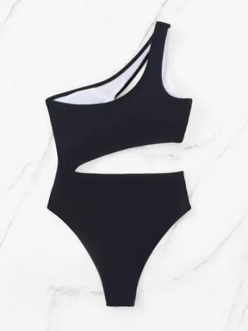 New Black and White Contrast Color Hollow Swimsuit