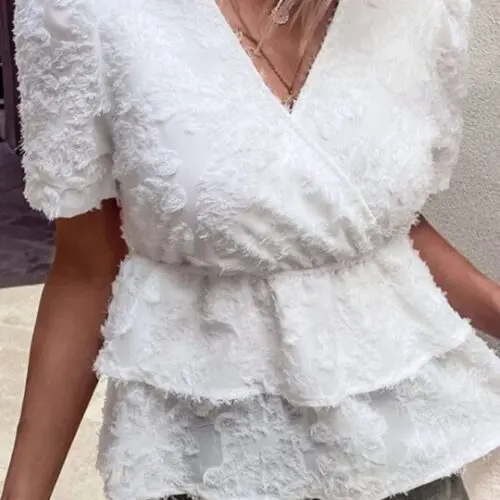New Elegant V-Neck Waist Double Hem Shirt