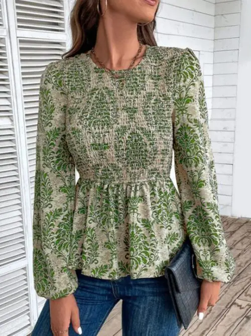 Elegant Slim Long Sleeve Print Top