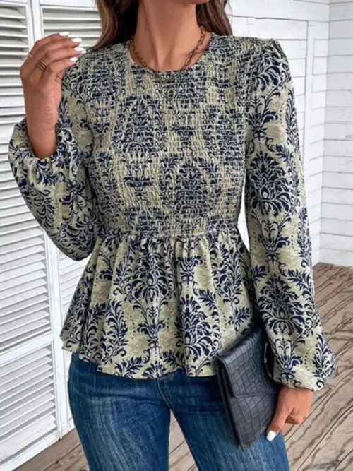 Elegant Slim Long Sleeve Print Top