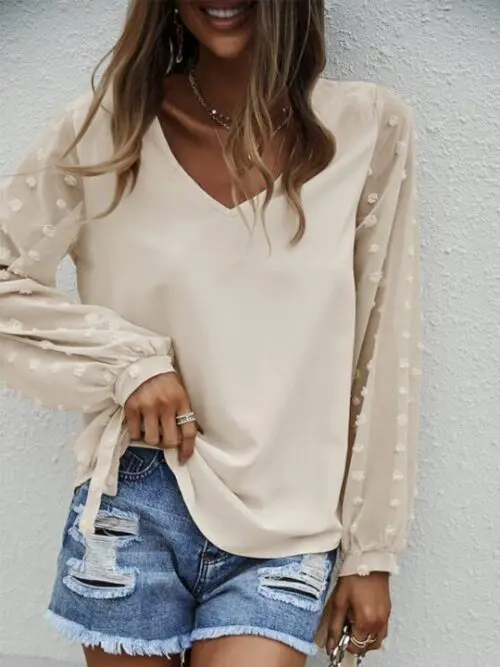 Elegant V-Neck Puff Sleeve Shirt
