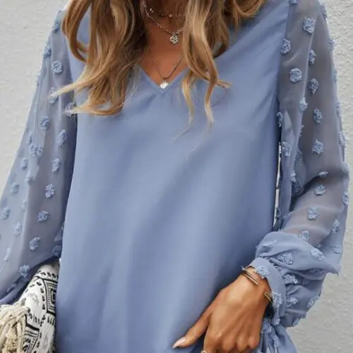 Elegant V-Neck Puff Sleeve Shirt