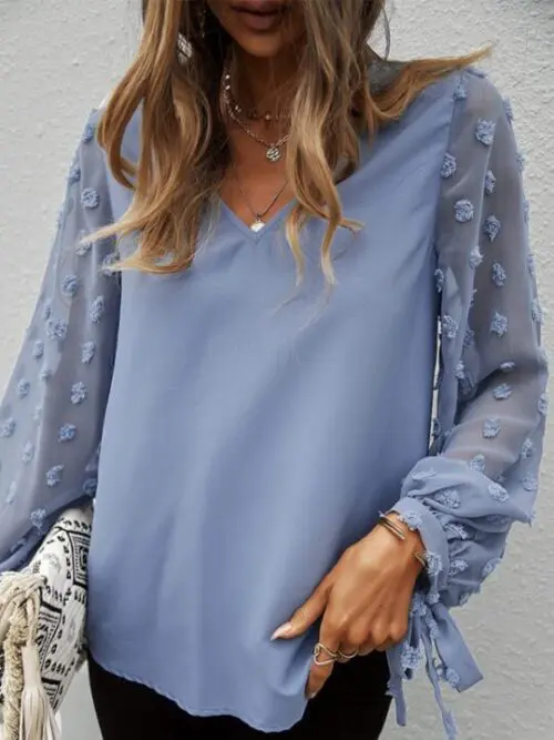 Elegant V-Neck Puff Sleeve Shirt