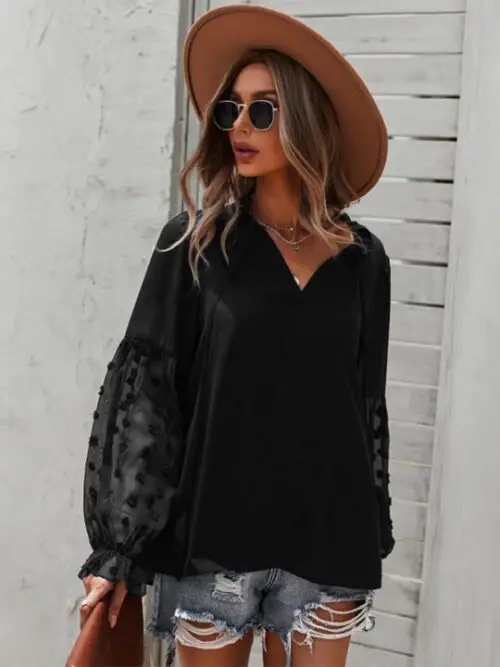 Top with Puff Sleeves | Elevate Your Casual Style with Solid Color Elegance