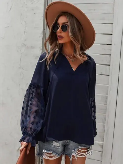Top with Puff Sleeves | Elevate Your Casual Style with Solid Color Elegance