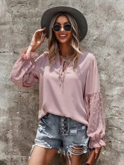 Top with Puff Sleeves | Elevate Your Casual Style with Solid Color Elegance