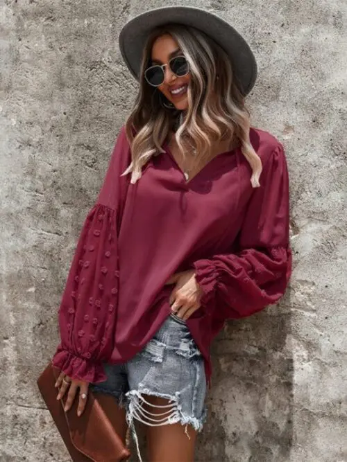 Top with Puff Sleeves | Elevate Your Casual Style with Solid Color Elegance
