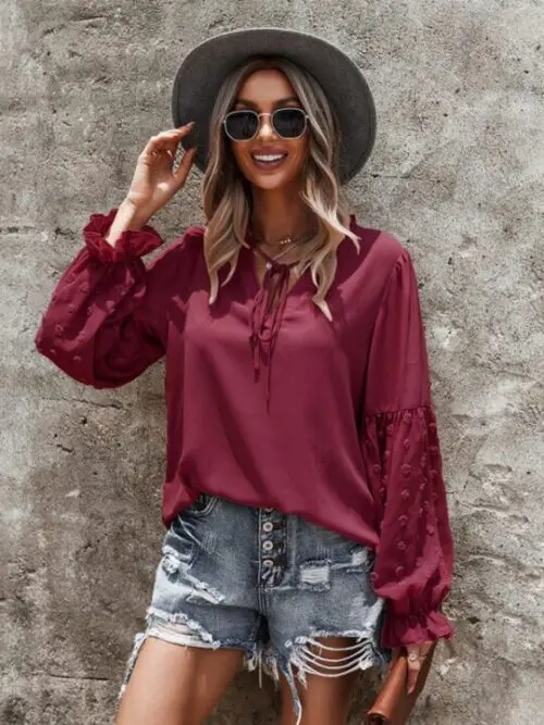 Top with Puff Sleeves | Elevate Your Casual Style with Solid Color Elegance