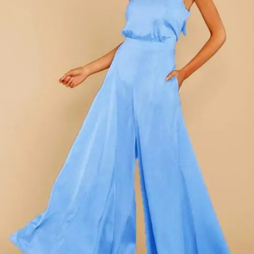 Women's new off-the-shoulder high-waist jumpsuit wide-leg trousers