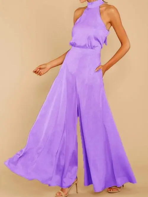 Women's new off-the-shoulder high-waist jumpsuit wide-leg trousers