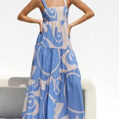 Chic Printed Suspender Dress with Flowy Skirt