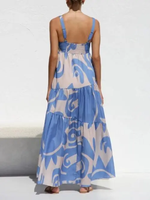 Chic Printed Suspender Dress with Flowy Skirt