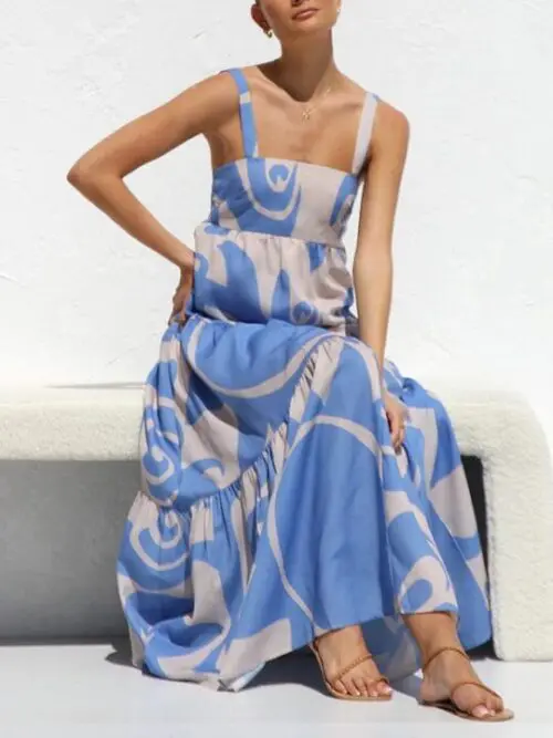 Chic Printed Suspender Dress with Flowy Skirt