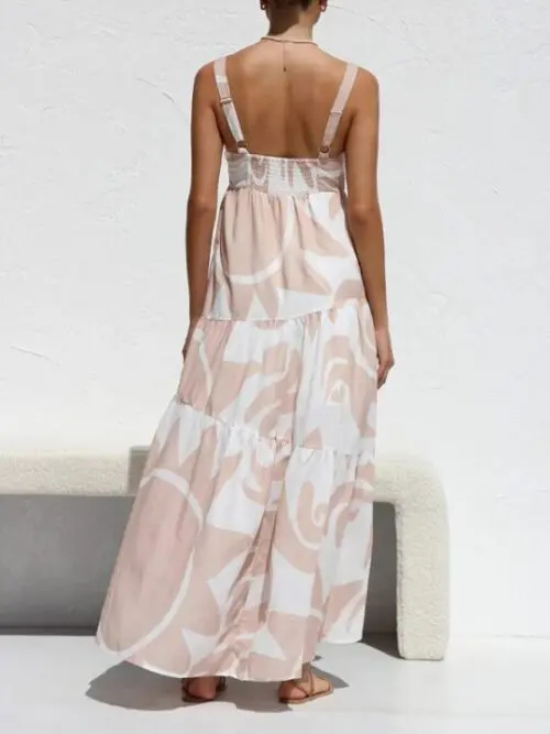 Chic Printed Suspender Dress with Flowy Skirt