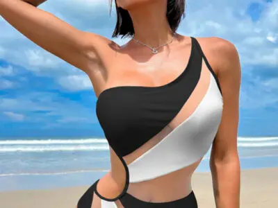 New Solid Color Hollow Mesh One-Piece Swimsuit with Sexy Bikini Design