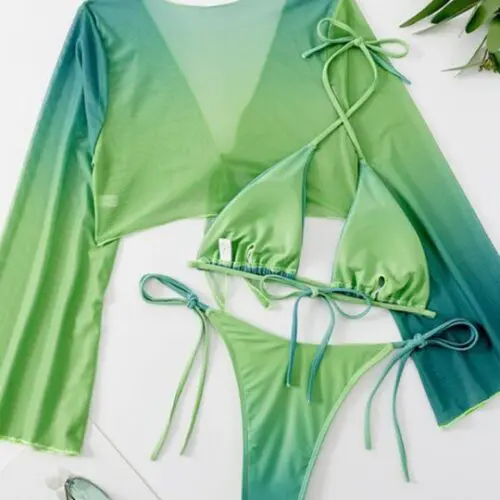 Mesh Shawl Three-Piece Bikini-New High Waist Split Swimsuit Set