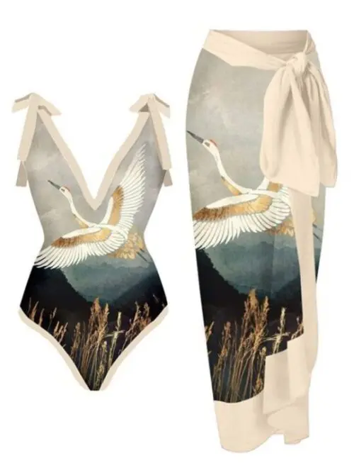 Two-Piece Bikini with Beach Wrap Skirt Suspender