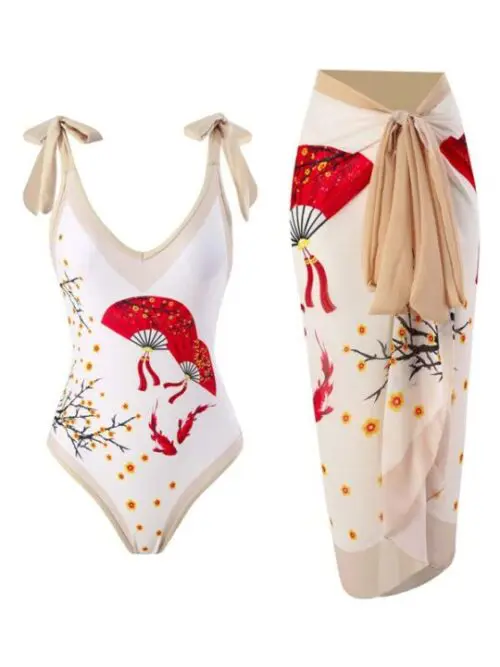 Two-Piece Bikini with Beach Wrap Skirt Suspender