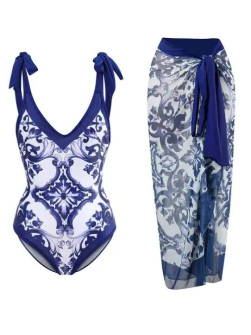 Two-Piece Bikini with Beach Wrap Skirt Suspender