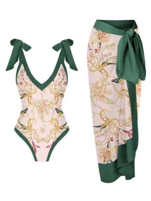 Two-Piece Bikini with Beach Wrap Skirt Suspender