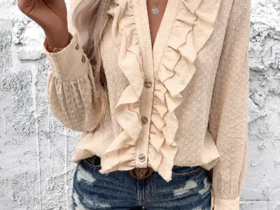 Casual Ruffled Jacquard Long-Sleeve Shirt